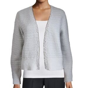 Elie Tahari Silver Chain Trim Knit Long Sleeve Cardigan, Large